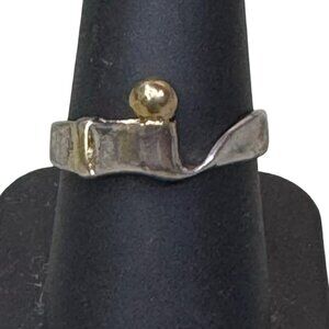 Vintage Hook Eye Buckle Two Tone Sterling Silver & Gold Ball Artisan Ring Size 8